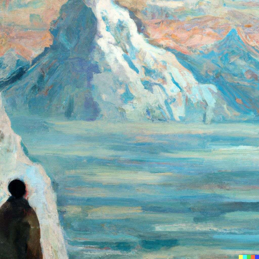 someone gazing at Mount Everest, painting from the 20th century